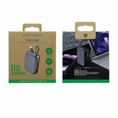 4smarts Power Bank Pocket 10000 mAh 30W - външна батерия с вграден USB-C кабел и USB-C изход с технология за бързо зареждане (син) 9