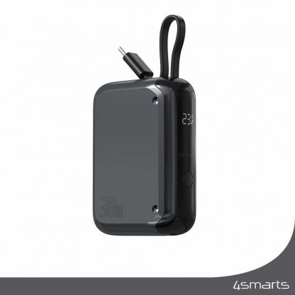4smarts Power Bank Pocket 10000 mAh 30W - външна батерия с вграден USB-C кабел и USB-C изход с технология за бързо зареждане (сив) 3
