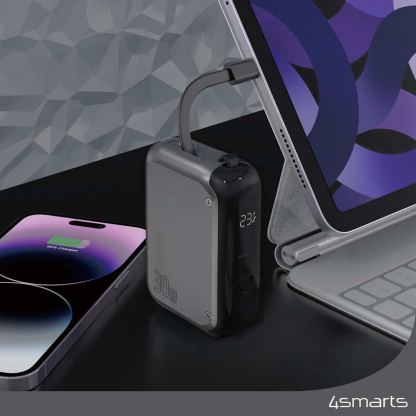 4smarts Power Bank Pocket 10000 mAh 30W - външна батерия с вграден USB-C кабел и USB-C изход с технология за бързо зареждане (сив) 5