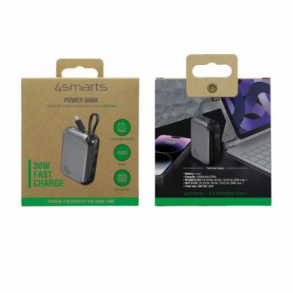 4smarts Power Bank Pocket 10000 mAh 30W - външна батерия с вграден USB-C кабел и USB-C изход с технология за бързо зареждане (сив) 9