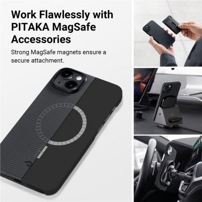 Pitaka MagEZ 3 600D Aramid Fiber MagSafe Case - кевларен кейс с MagSafe за iPhone 14 Plus (черен-сив)  7