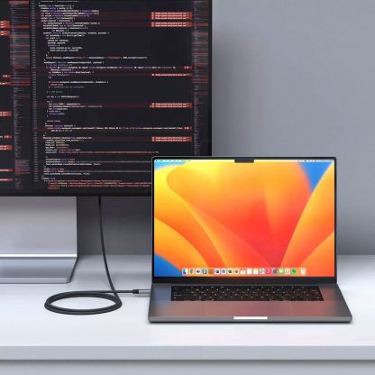 Satechi USB4 USB-C to USB-C Pro Cable, 8K, 240W, 40Gbps - здрав USB4 кабел с въжена оплетка за устройства с USB-C порт (120 см) (черен) 8