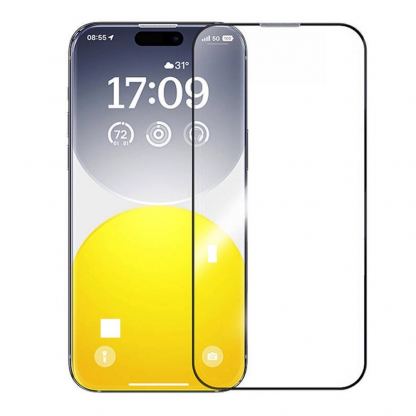 Baseus Glare Repelling Tempered Glass Film (0.30mm) - матирано калено стъклено защитно покритие за дисплея на iPhone 15 Pro Max (черен-прозрачен) 2
