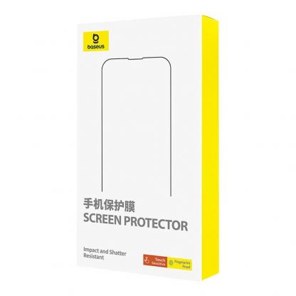 Baseus Glare Repelling Tempered Glass Film (0.30mm) - матирано калено стъклено защитно покритие за дисплея на iPhone 15 Pro Max (черен-прозрачен) 4