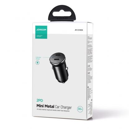 Joyroom Mini Metal Quick Car Charger 30W - зарядно за кола с 2xUSB-C изхода с технология за бързо зареждане (черен) 5
