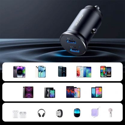 Joyroom Mini Metal Quick Car Charger 30W - зарядно за кола с 2xUSB-C изхода с технология за бързо зареждане (черен) 10