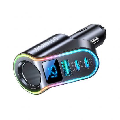 Joyroom 4-in-1 Fast Car Charger and Extended Cigarette Lighter Port 150W - зарядно за кола с 2xUSB-C и USB-A изходи и извод за запалка (черен) 3