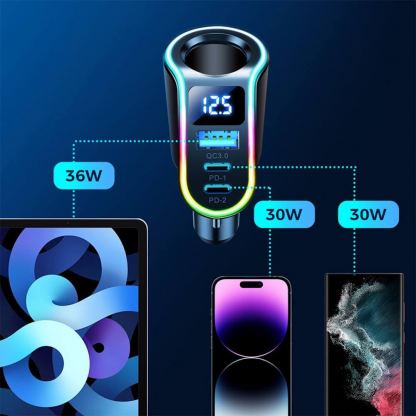Joyroom 4-in-1 Fast Car Charger and Extended Cigarette Lighter Port 150W - зарядно за кола с 2xUSB-C и USB-A изходи и извод за запалка (черен) 6