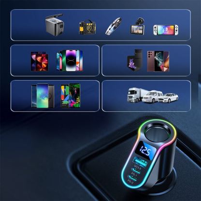 Joyroom 4-in-1 Fast Car Charger and Extended Cigarette Lighter Port 150W - зарядно за кола с 2xUSB-C и USB-A изходи и извод за запалка (черен) 8