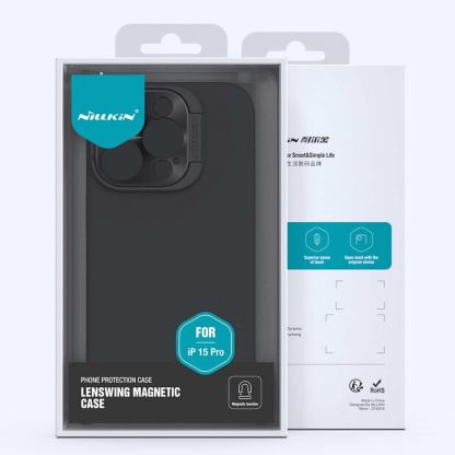 Nillkin LensWing Magnetic Hard Case - силиконов (TPU) калъф с MagSafe и поставка за iPhone 15 Pro Max (черен) 9