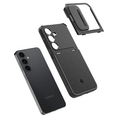 Spigen Optik Armor Case - тънък качествен силиконов (TPU) калъф с капак за камерата за Samsung Galaxy S24 (черен) 11
