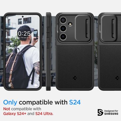 Spigen Optik Armor Case - тънък качествен силиконов (TPU) калъф с капак за камерата за Samsung Galaxy S24 (черен) 13