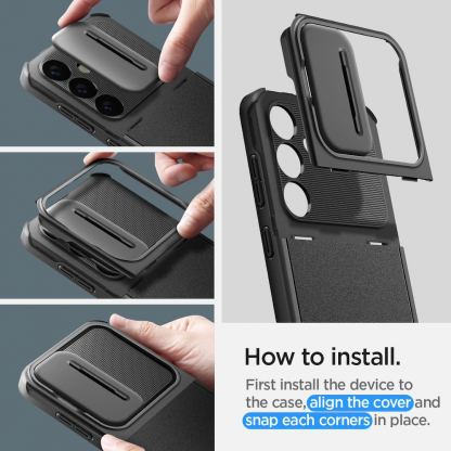 Spigen Optik Armor Case - тънък качествен силиконов (TPU) калъф с капак за камерата за Samsung Galaxy S24 (черен) 16
