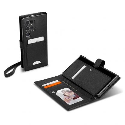 Spigen Wallet S Plus Case - кожен калъф, тип портфейл и поставка за Samsung Galaxy S24 Ultra (черен) 11