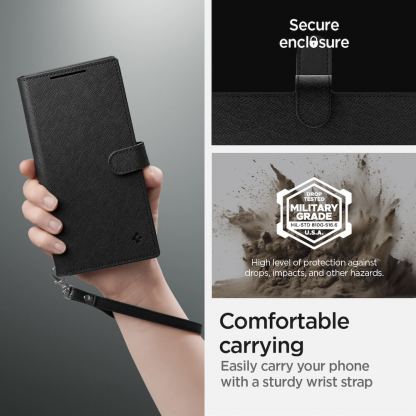 Spigen Wallet S Plus Case - кожен калъф, тип портфейл и поставка за Samsung Galaxy S24 Ultra (черен) 19
