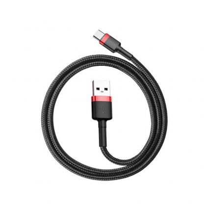 Baseus Cafule USB-A to USB-C Cable 18W (CATKLF-C91) - кабел с въжена оплетка и бързо зареждане за устройства с USB-C порт (200 см) (черен-червен) 3