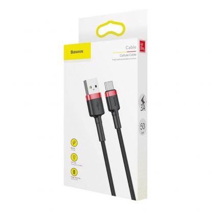 Baseus Cafule USB-A to USB-C Cable 18W (CATKLF-C91) - кабел с въжена оплетка и бързо зареждане за устройства с USB-C порт (200 см) (черен-червен) 6