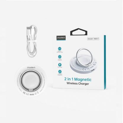 Choetech USB-C Magnetic Wireless Qi Charger Qi15W-A30 - поставка (пад) за безжично зареждане за iPhone с Magsafe (бял) 5