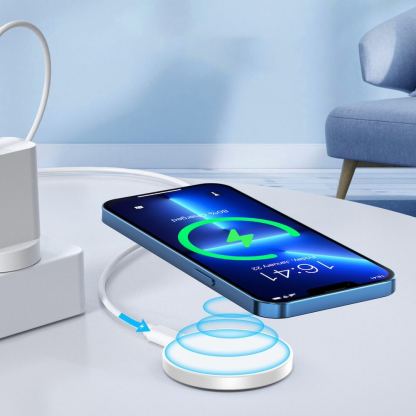 Choetech USB-C Magnetic Wireless Qi Charger Qi15W-A30 - поставка (пад) за безжично зареждане за iPhone с Magsafe (бял) 9