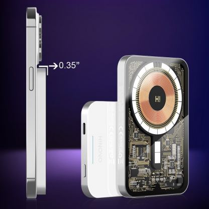 Hinovo Magnetic Wireless Power Bank 5000 mAh 20W - преносима външна батерия с USB-C порт и безжично зареждане с MagSafe (сребрист) 7