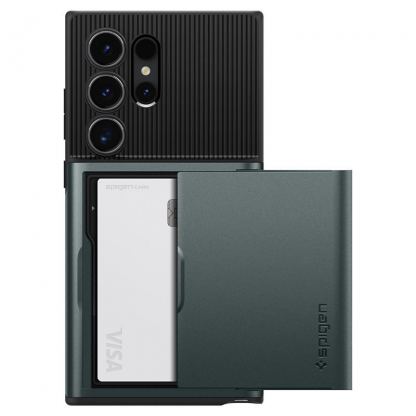 Spigen Slim Armor CS Case - хибриден кейс с отделение за кр. карти и най-висока степен на защита за Samsung Galaxy S24 Ultra (зелен) 3
