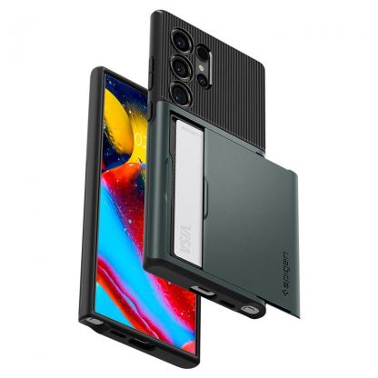 Spigen Slim Armor CS Case - хибриден кейс с отделение за кр. карти и най-висока степен на защита за Samsung Galaxy S24 Ultra (зелен) 9