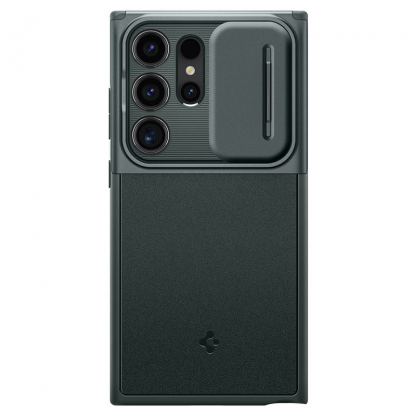 Spigen Optik Armor Case - тънък качествен силиконов (TPU) калъф с капак за камерата за Samsung Galaxy S24 Ultra (зелен) 2
