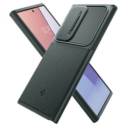 Spigen Optik Armor Case - тънък качествен силиконов (TPU) калъф с капак за камерата за Samsung Galaxy S24 Ultra (зелен) 12