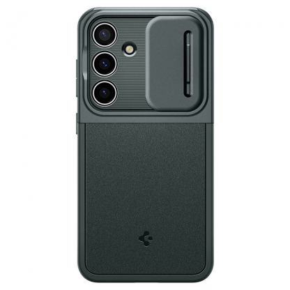 Spigen Optik Armor Case - тънък качествен силиконов (TPU) калъф с капак за камерата за Samsung Galaxy S24 (зелен) 3
