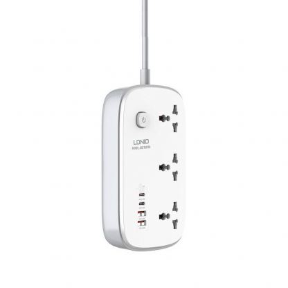 LDNIO GaN Desktop Power Strip With USB-C Hub 65W - разклонител с 3 AC изхода и вградени 2хUSB-C и 2хUSB-A изхода за мобилни устройства (бял) 2