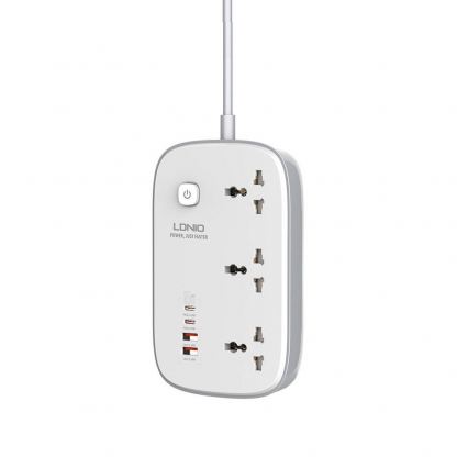 LDNIO GaN Desktop Power Strip With USB-C Hub 65W - разклонител с 3 AC изхода и вградени 2хUSB-C и 2хUSB-A изхода за мобилни устройства (бял) 3