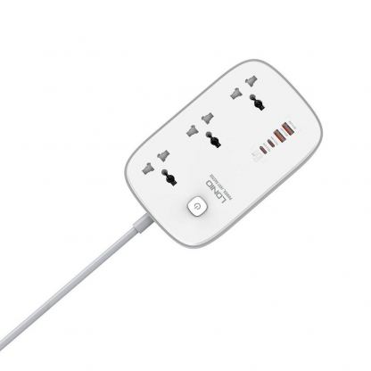 LDNIO GaN Desktop Power Strip With USB-C Hub 65W - разклонител с 3 AC изхода и вградени 2хUSB-C и 2хUSB-A изхода за мобилни устройства (бял) 5