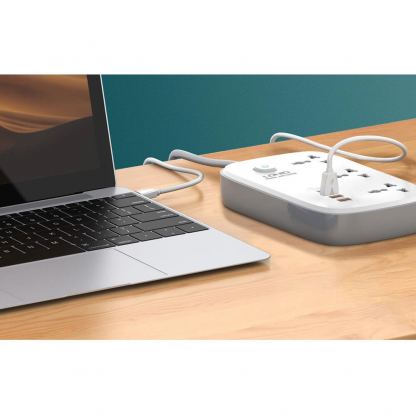 LDNIO GaN Desktop Power Strip With USB-C Hub 65W - разклонител с 3 AC изхода и вградени 2хUSB-C и 2хUSB-A изхода за мобилни устройства (бял) 6
