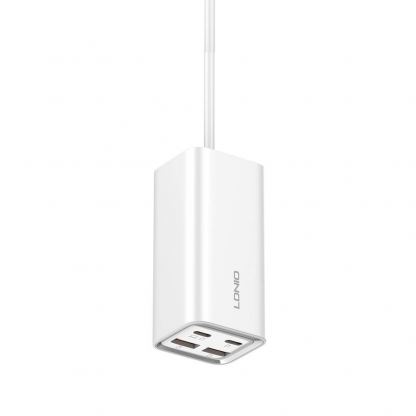 LDNIO Fast Desktop Wall Charger 65W - захранване за ел. мрежа за лаптопи, смартфони и таблети с 2xUSB-A и 2xUSB-C изходи с технология за бързо зареждане и USB-C кабел (бял) 3