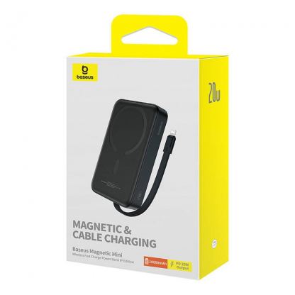 Baseus Magnetic Mini Wireless Charging Power Bank 10000 mAh 20W (P10022109113) - преносима външна батерия с вграден Lightning кабел, USB-C порт и безжично зареждане с MagSafe (черен)  3