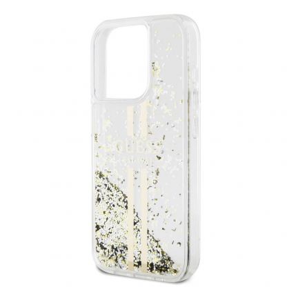 Guess Liquid Glitter Gold Stripe Case - дизайнерски кейс с висока защита за iPhone 15 Pro Max (прозрачен) 5