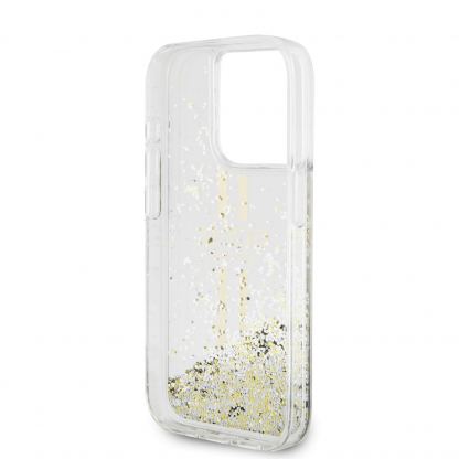 Guess Liquid Glitter Gold Stripe Case - дизайнерски кейс с висока защита за iPhone 15 Pro Max (прозрачен) 6