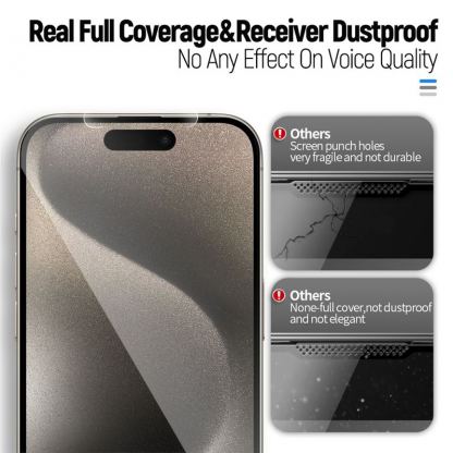 Blueo Receiver HD Tempered Glass - стъклено защитно покритие за дисплея на дисплея на iPhone 15 Pro (черен-прозрачен)  2