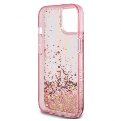 Guess Liquid Glitter Gold Stripe Case - дизайнерски кейс с висока защита за iPhone 15 Pro Max (розов) 6