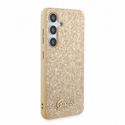 Guess Glitter Flakes Metal Logo Case - хибриден удароустойчив кейс за Samsung Galaxy S24 (златист) 4