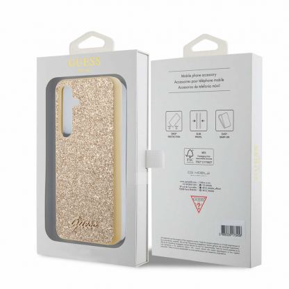 Guess Glitter Flakes Metal Logo Case - хибриден удароустойчив кейс за Samsung Galaxy S24 (златист) 7
