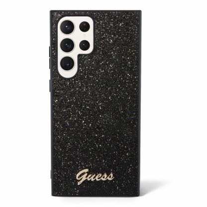 Guess Glitter Flakes Metal Logo Case - хибриден удароустойчив кейс за Samsung Galaxy S24 Ultra (черен) 4
