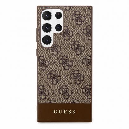 Guess PU 4G Stripe Leather Hard Case - дизайнерски кожен кейс за Samsung Galaxy S24 Ultra (кафяв) 3