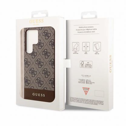 Guess PU 4G Stripe Leather Hard Case - дизайнерски кожен кейс за Samsung Galaxy S24 Ultra (кафяв) 6