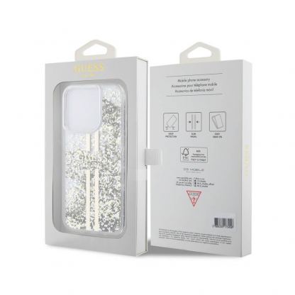 Guess Liquid Glitter Gold Stripe Case - дизайнерски кейс с висока защита за iPhone 15 Pro (прозрачен) 2