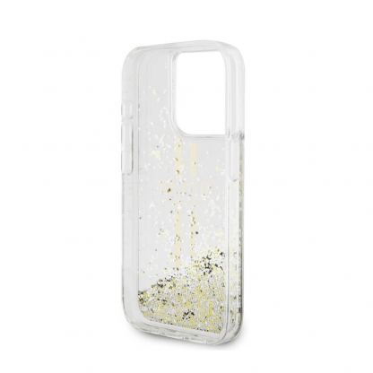 Guess Liquid Glitter Gold Stripe Case - дизайнерски кейс с висока защита за iPhone 15 Pro (прозрачен) 3