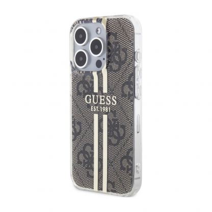 Guess IML 4G Gold Stripe Case - дизайнерски силиконов кейс за iPhone 15 Pro (кафяв) 2