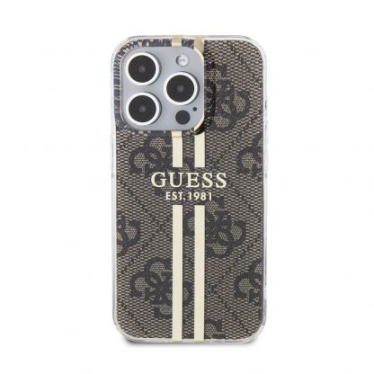 Guess IML 4G Gold Stripe Case - дизайнерски силиконов кейс за iPhone 15 Pro (кафяв) 3