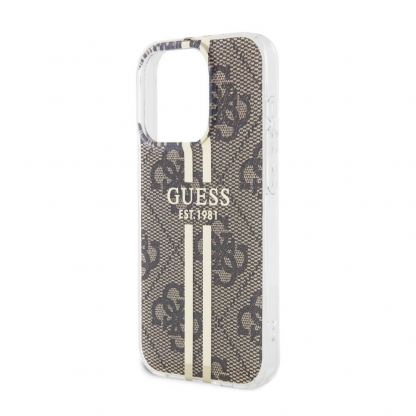 Guess IML 4G Gold Stripe Case - дизайнерски силиконов кейс за iPhone 15 Pro (кафяв) 5