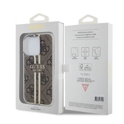 Guess IML 4G Gold Stripe Case - дизайнерски силиконов кейс за iPhone 15 Pro (кафяв) 7